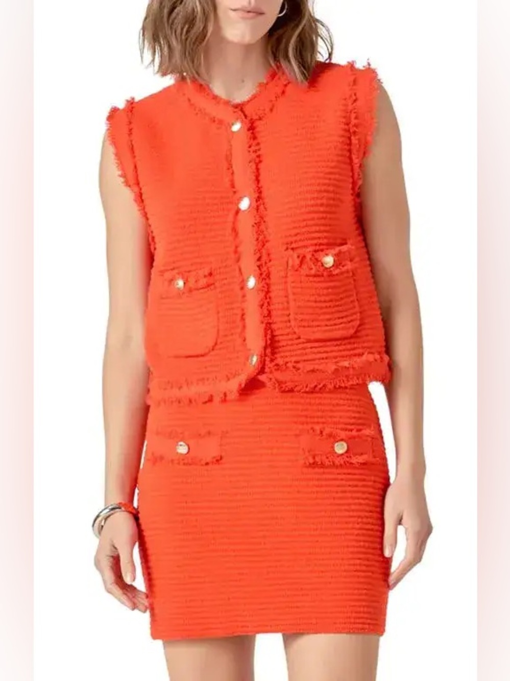 English Factory Fringe Knit Vest Suit